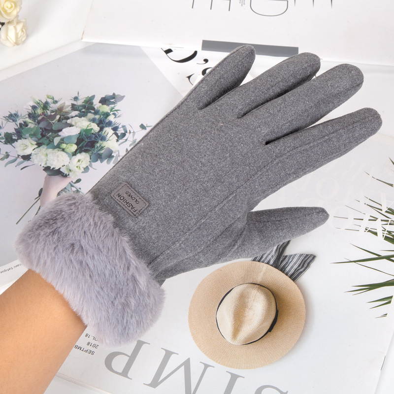 De Velvet Gloves Women's Warm Gloves Winter Fleece-lined Thickened Touch Screen Gloves Cute Fashion Korean Style Wool Mouth Gloves