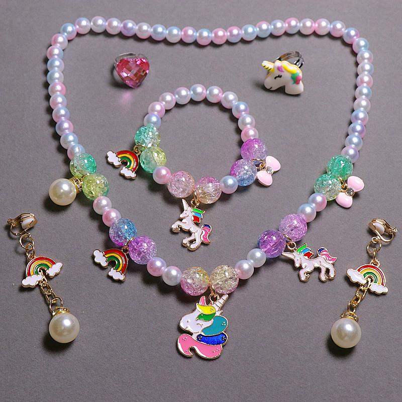 Korean Style Children's Pearl Necklace Bracelet Set Unicorn Necklace Girl Baby Accessories Children's Necklace Wholesale