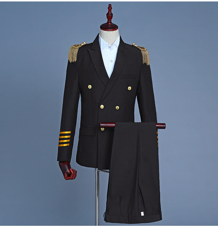 男士机长服套装双排扣西服晚会流苏肩章军装演出服影楼写真礼服