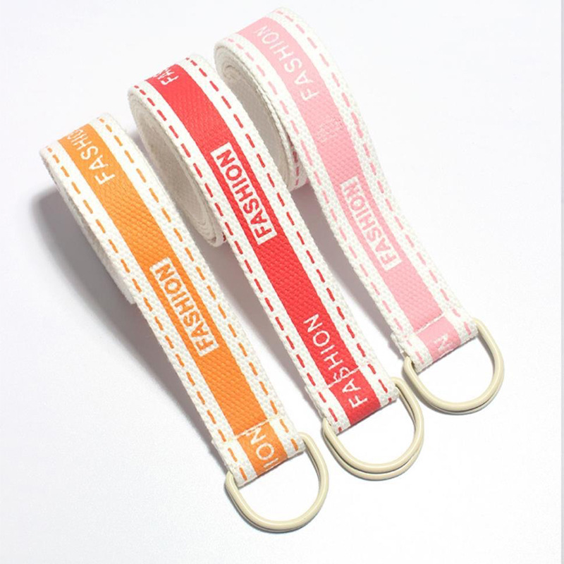 韩版潮流时尚女士帆布腰带 字母印花双环扣男女学生装饰皮带批发