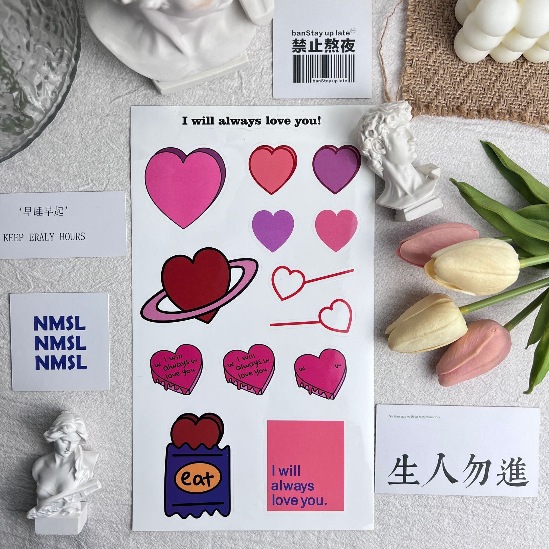 ins风爱心手账贴纸樱桃mazzzzy韩diy手账保温杯手机电脑贴画素材