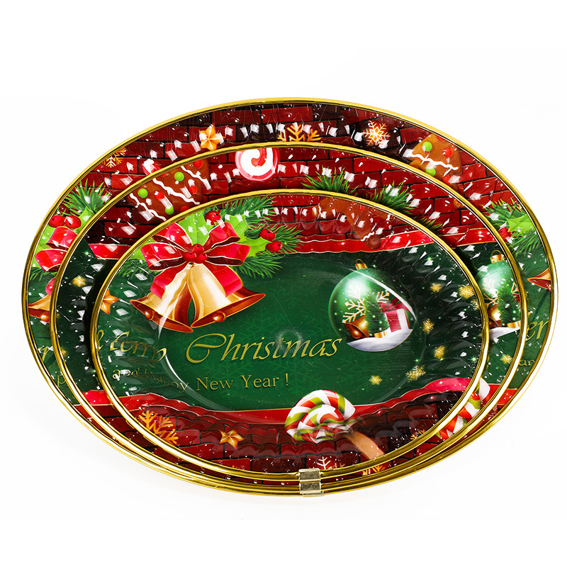 Amazon Export Christmas Tree Plate Christmas Party Supplies Tableware Cross-Border New Arrival without Plate with Gold Lace Fruit Plate