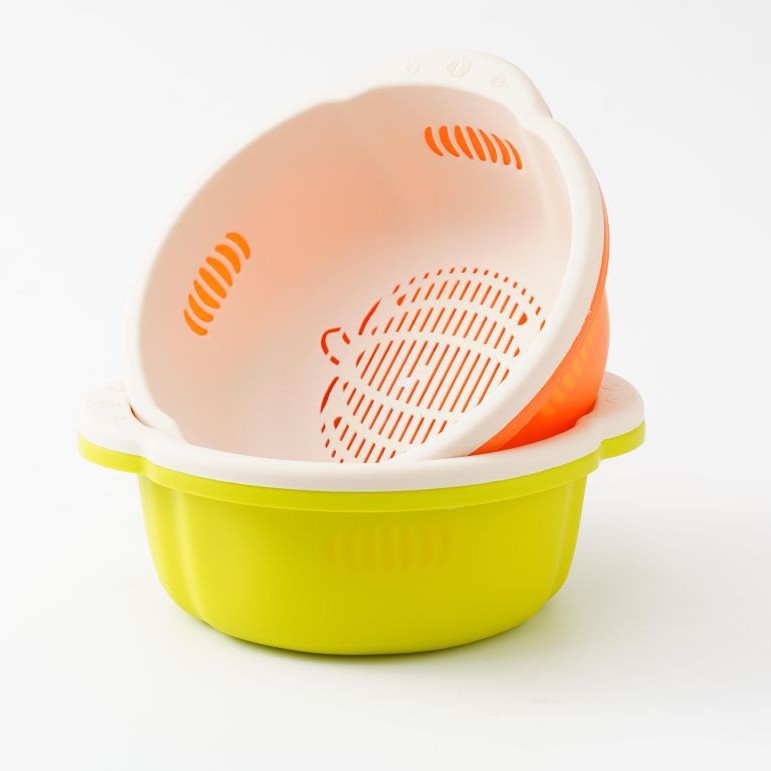 Plastic Drainage Fruit Basket with Double-Layer Mesh and Cus