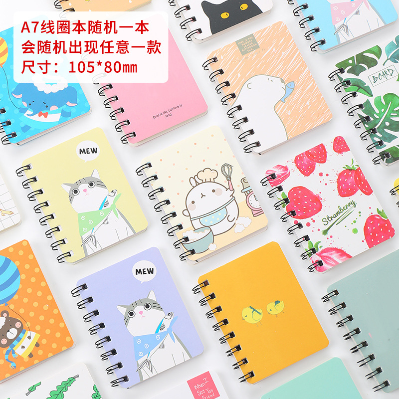 Creative Cartoon Flip Student Coil Notebook School Supplies Mini Portable Pocket Notebook Logo Printing Wholesale