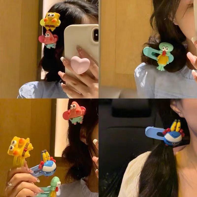 Tiktok Same Style Sponge Baby Pie Star Cartoon Side Clip Girl Heart Fun Large Hair Clip Students' Hair Accessories Wholesale