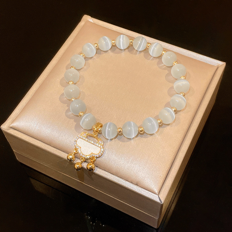 Xiaohongshu Same Style Strawberry Quartz Crystal Love Pearl Bracelet Light Luxury High-Grade Elastic Bracelet All-Match Jewelry Women