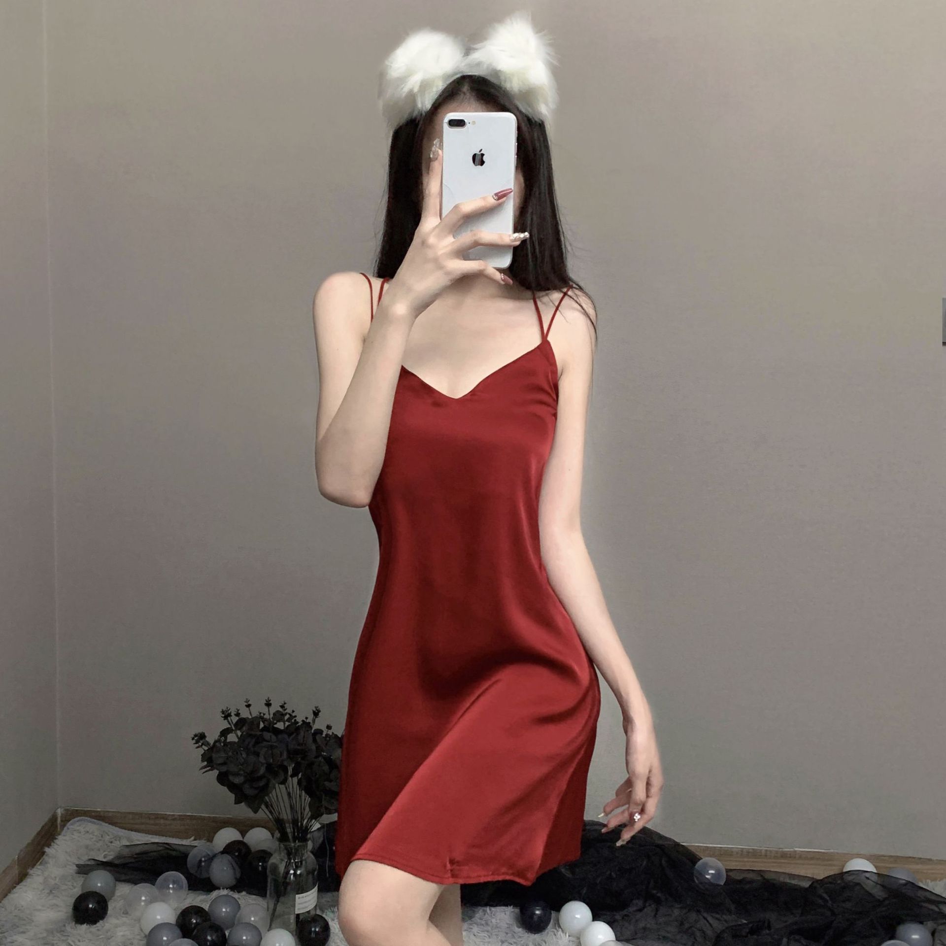 性感深v挂脖睡裙露背设计透视情趣内衣家居服套装9019红-阿里巴巴