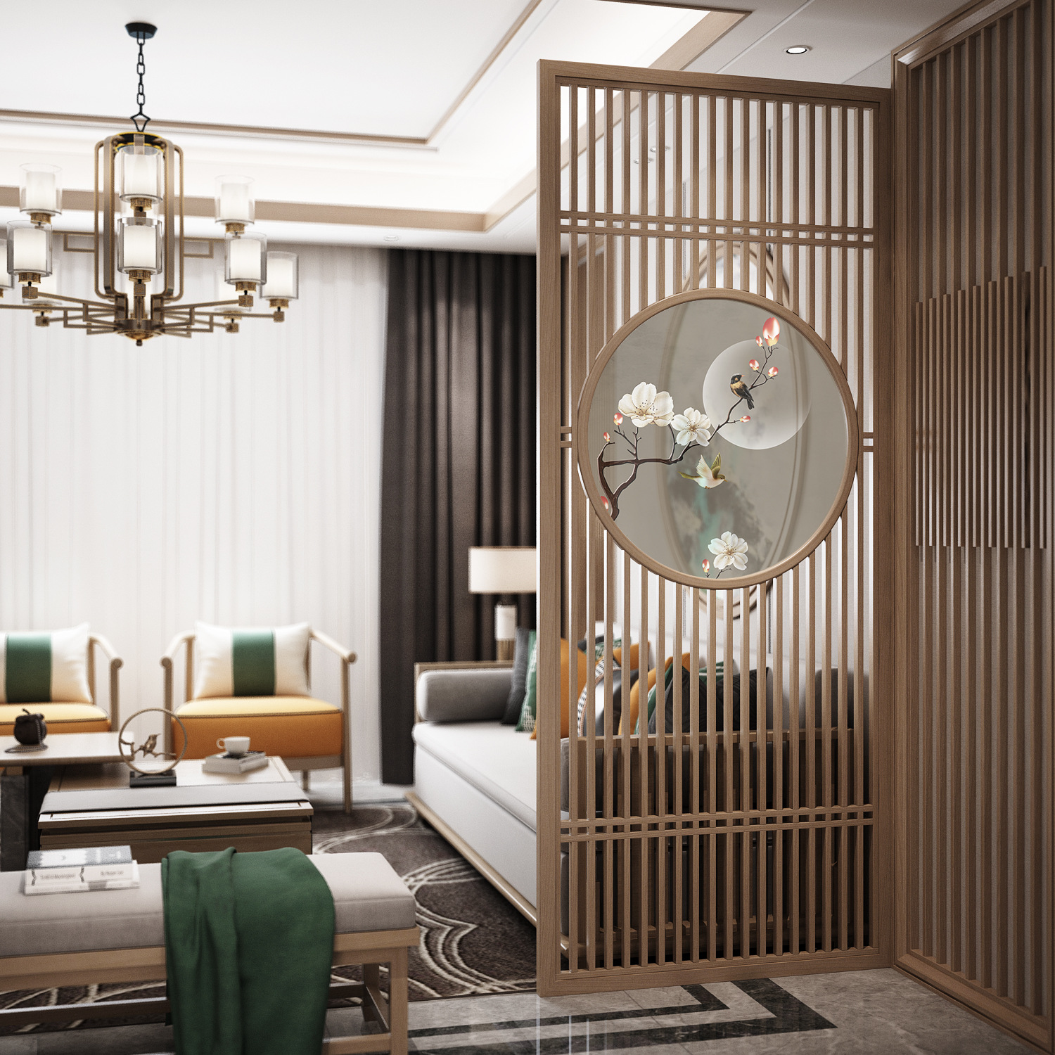 格栅茶室简约进门隔断屏风档煞客厅新玄关中式现代遮挡卧室家用