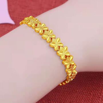 正品镀金手链女款转运珠女士百搭送礼爱心招财旺夫手环情侣金手链