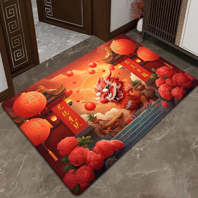 New Year Celebration Red Floor Mat Entry Door Doormat Dragon Year Carpet Hallway Home Bedroom Door Non-Slip Foot Mats
