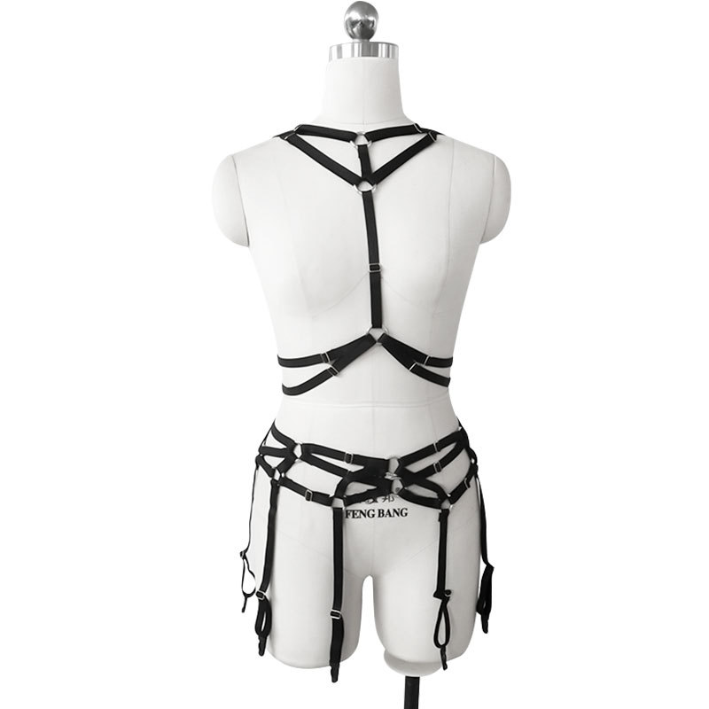 女性束缚带 6带捆绑吊袜腰带,内衣式黑色束缚带