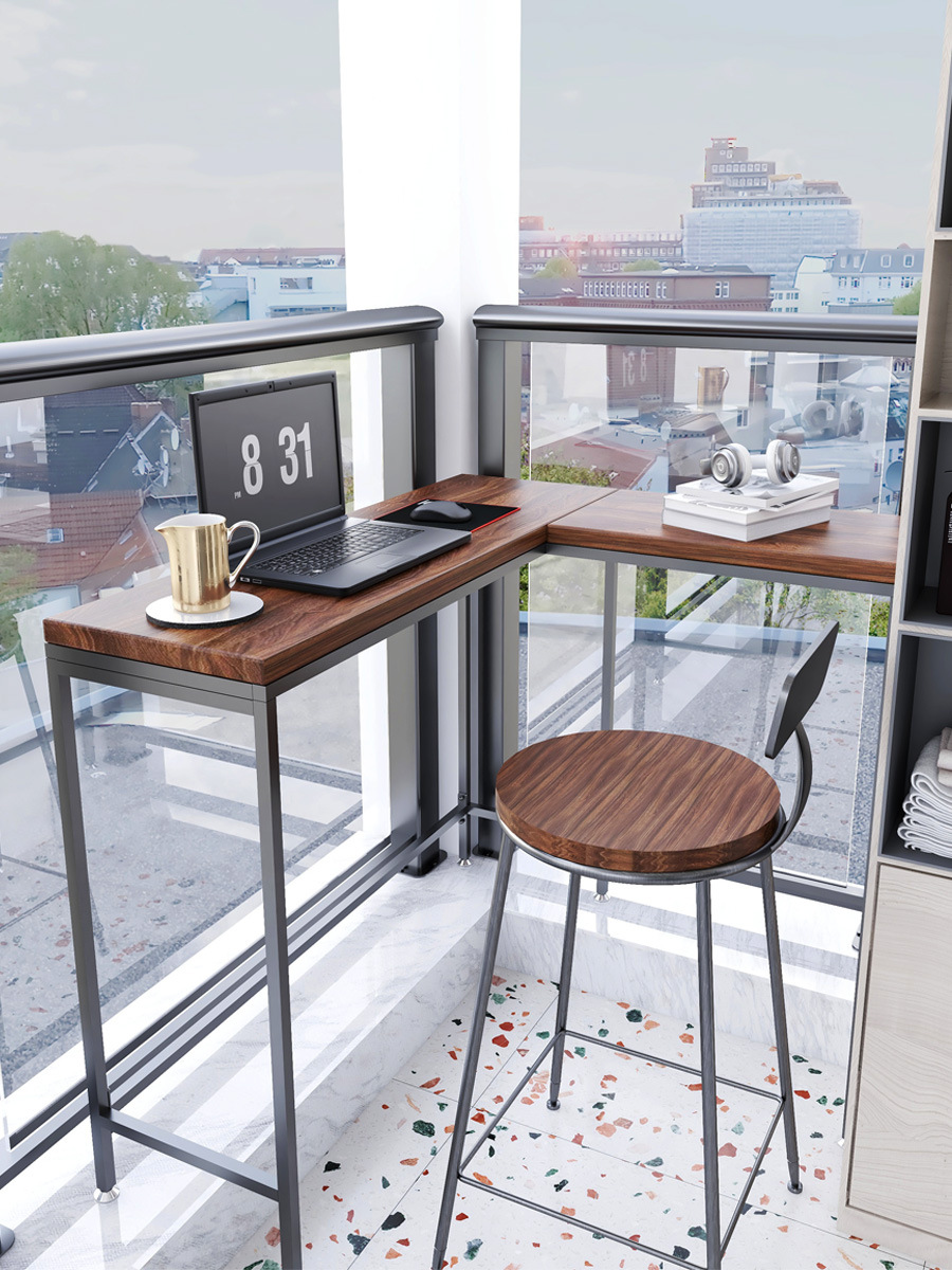 转角吧台家用墙边高脚桌椅组合靠窗一体式吧台桌子阳台窄条桌