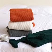 北欧流苏针织球毯毛线毯办公室空调午休毯披肩盖毯沙发休闲毯毛毯