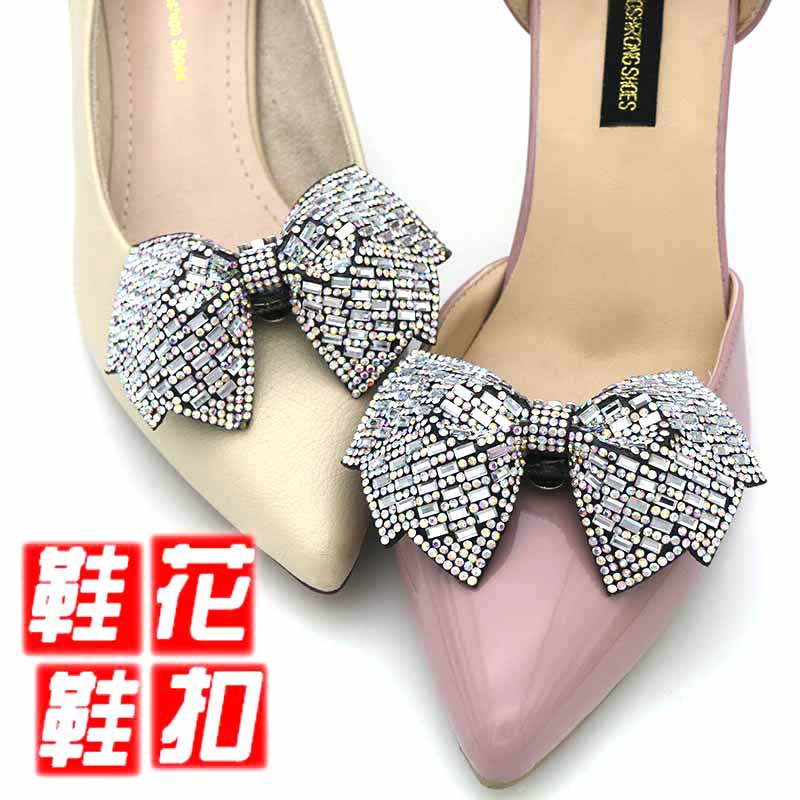 Cross-Border Wedding Shoes Shoe Buckle Accessories High Heels Front Flower Embroidery Shoes Decorative Buckle Bow Shoe Ornament Decorative Accessories Shoe Clip