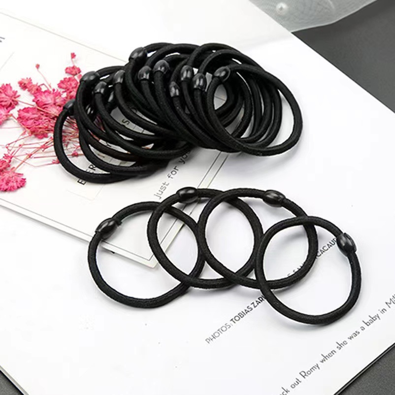 Korean Style Thick Hair Rope Simple Rubber Band High Elastic Hair Band Black Bean Hair Rope Tie-up Hair Hair Ornaments 2 Yuan Store Supply Factory