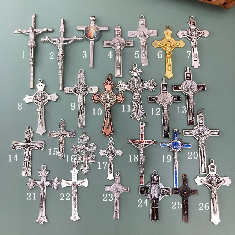 Cross-Border Supply Metal Cross Pendant Ins Style Necklace Ornament Cars and Bags Keychain Pendant Wholesale