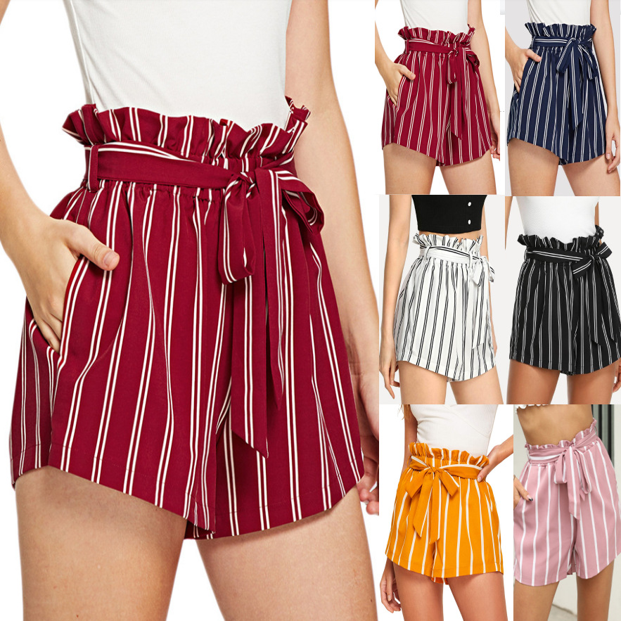 Foreign Trade Original Order European and American Spring and Summer New Amazon Cross-Border Independent Station Foreign Trade Women's Clothing Striped Shorts Chiffon Hot Pants