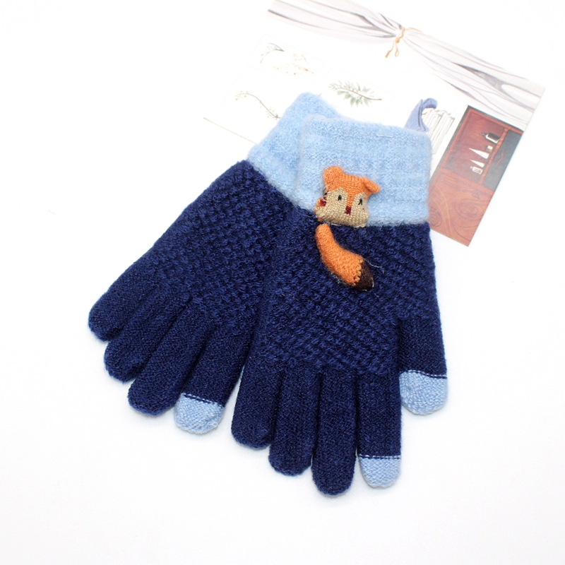 跨境儿童手套冬季五指男女童加厚分指保暖防寒可爱狐狸小孩手套潮