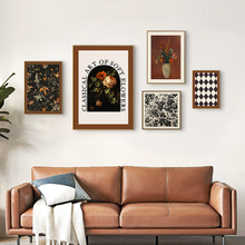 中古风美式复古艺术花卉组合挂画高级感法式沙发背景墙客厅装饰画