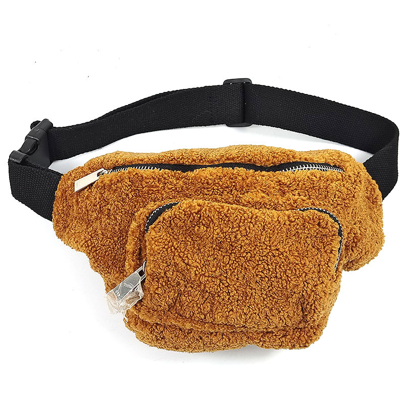 外贸毛绒腰包 泰迪绒单肩运动斜挎小包 男女通用时尚女士胸包