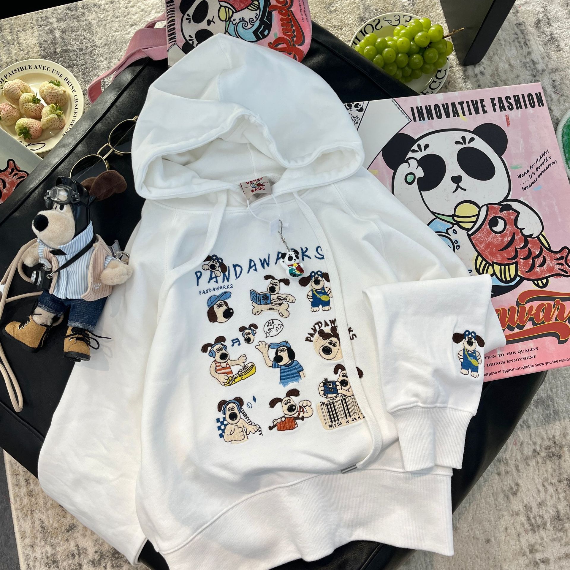 pandawarks熊猫家重工刺绣宽松连帽毛圈卫衣女外套百搭潮-阿里巴巴