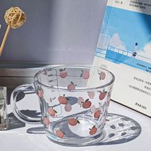 玻璃杯家用牛奶燕麦早餐杯ins风 学生水杯刻度杯高颜值印花杯子