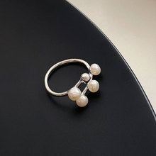 法式复古三颗珍珠戒指2024年新款潮文艺食指环高级感开口戒指女