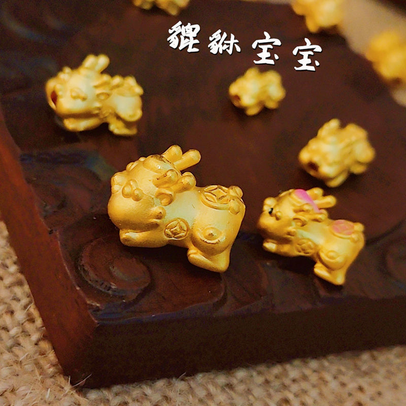 3d硬金999足金女男小黄金貔貅宝宝单个转运珠纯金小皮丘手链手串