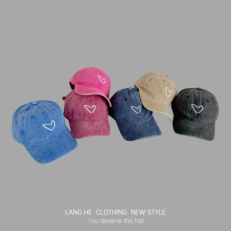 Parent-Child Love Embroidered Baseball Cap Makes Face Look Small Washed Soft Top Men and Women Baseball Cap Peach Heart Casual All-Match Hat Tide