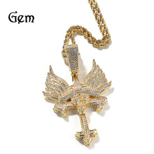 欧美嘻哈十字架项链小众创意天使之翼十字造型吊坠情侣项链毛衣链