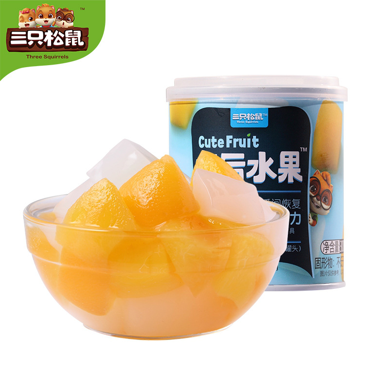 【三只松鼠午后水果_双色罐头300g/罐】新鲜水果黄桃甜品