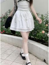 白色蕾丝花边高腰半身裙女夏季2024新款法式复古时尚百搭蓬蓬短裙