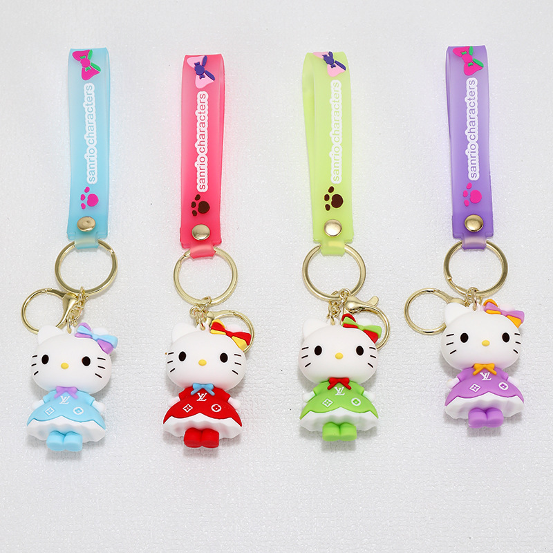 New Long Dress Hello Kitty Silicone Doll Keychain Pendant Couple Bags Car Hellokitty Pendant Gift