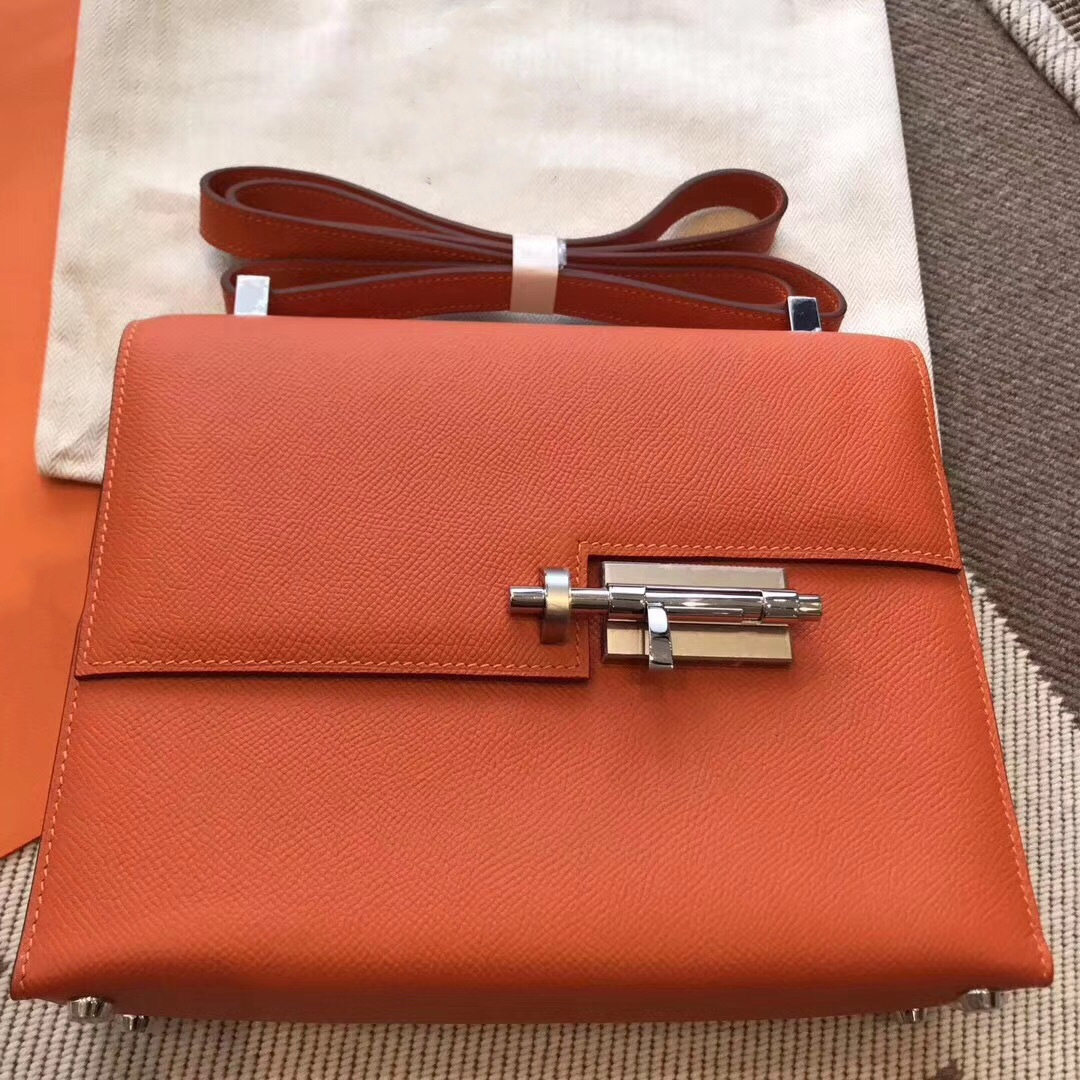 带标手缝进口真牛皮掌纹插销包单肩斜挎女包ep手枪包休闲锁扣包