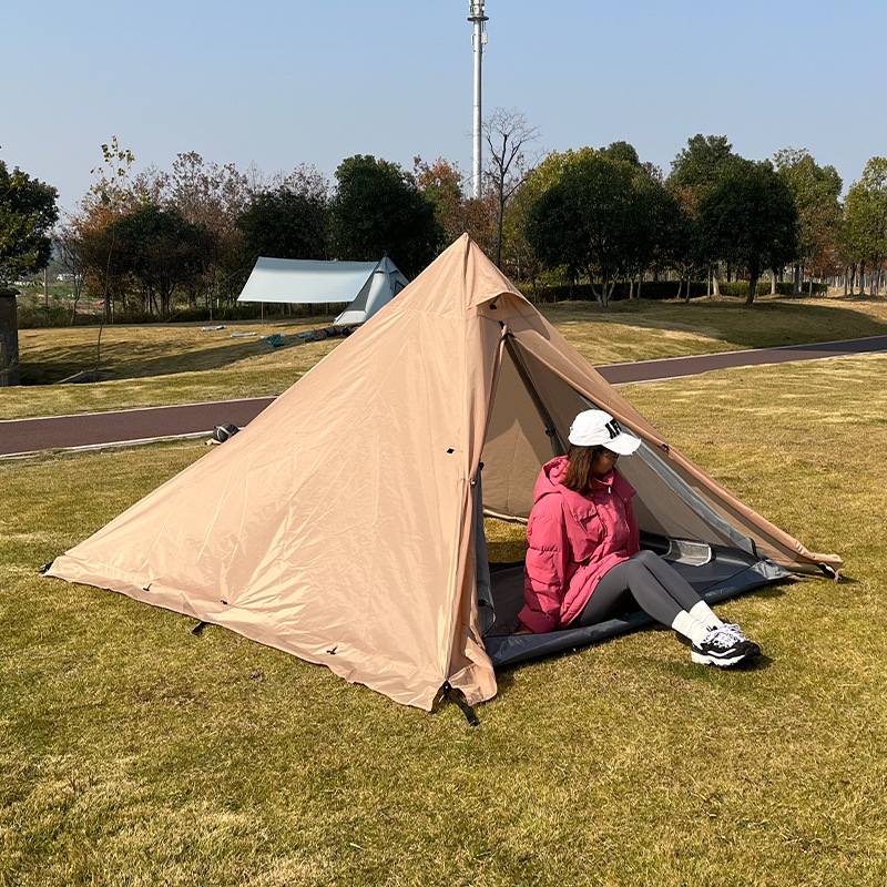 遮阳帐篷涤棉tc双拉链双门带雪裙超轻量铝杆轻奢营地露营天幕帐篷