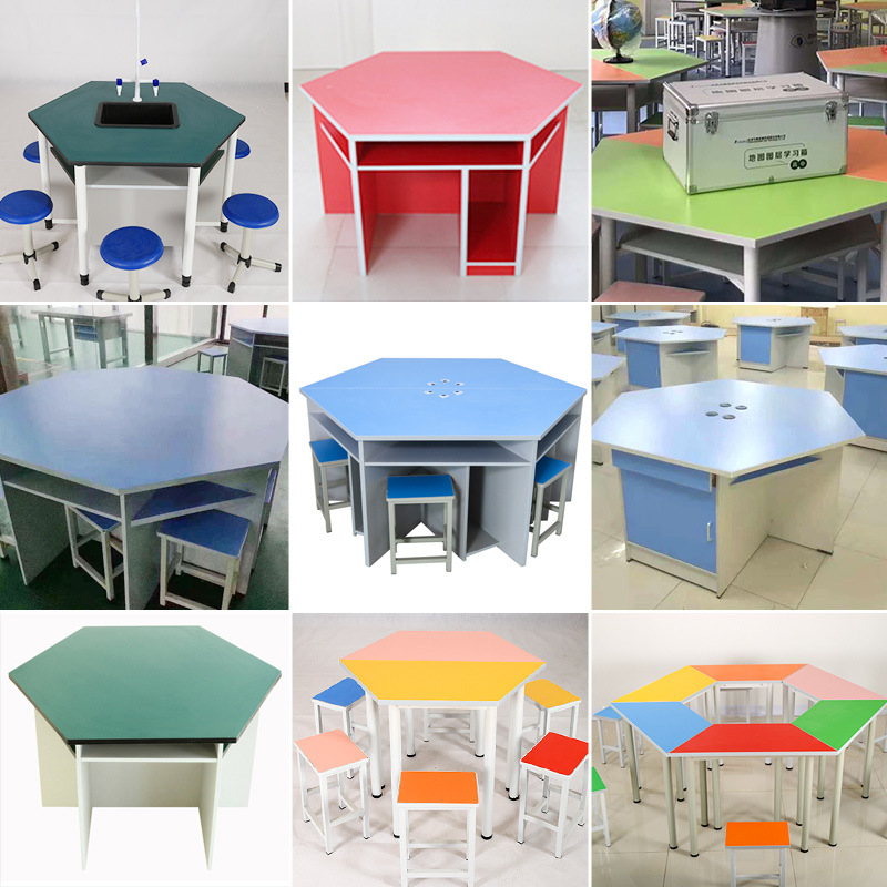 0成交2张学生理化生六边形实验桌地理劳技圆形塑料桌子科学创客探究
