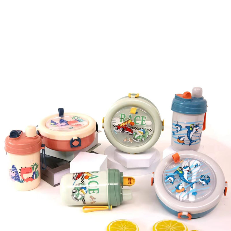 children‘s lunch box kettle set back-to-school student cartoon separated lunch bento box with water cup