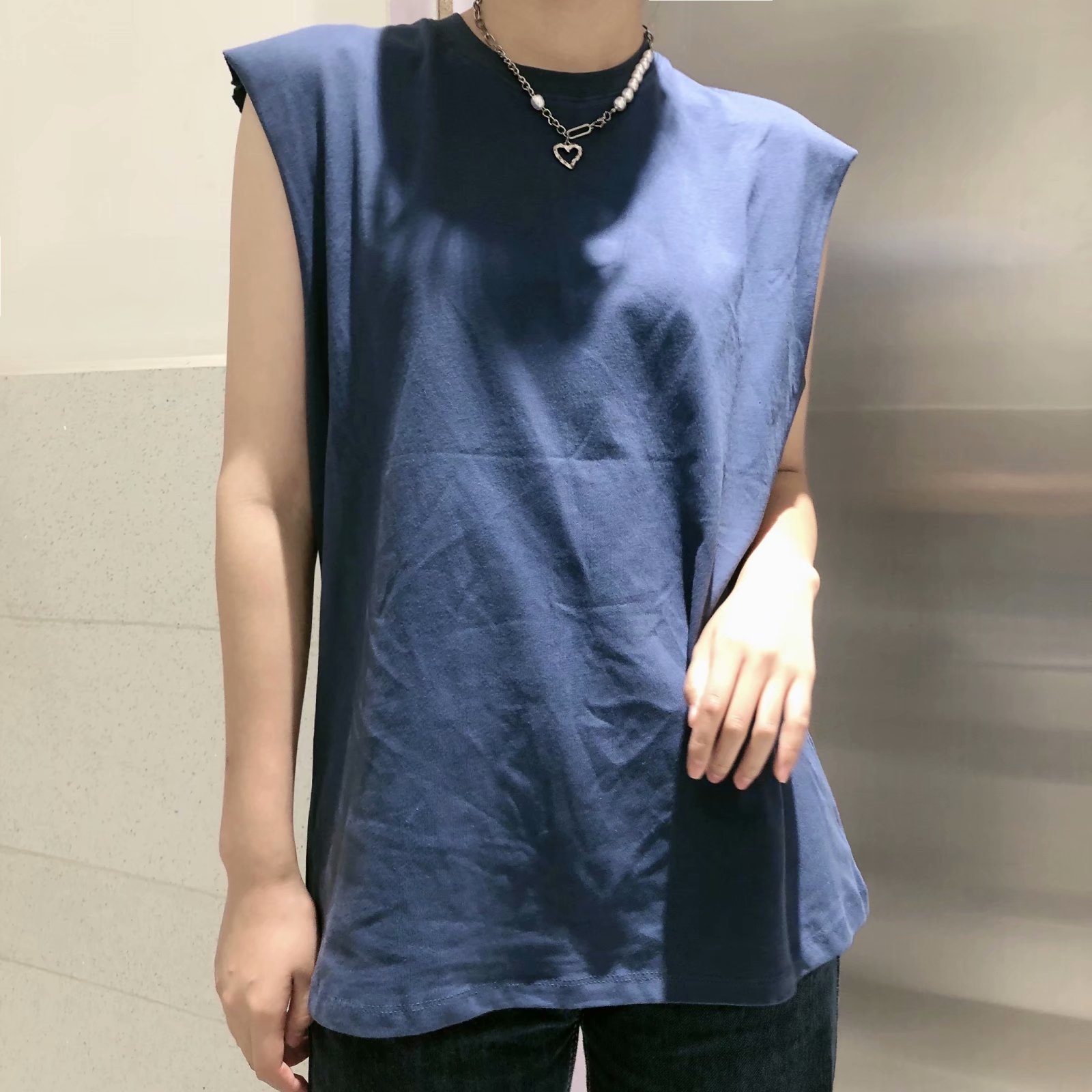 宽松无袖背心t恤棉