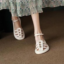 高跟凉鞋女2024年新款夏季猪笼女鞋子厚底复古缕空编织包头罗马鞋