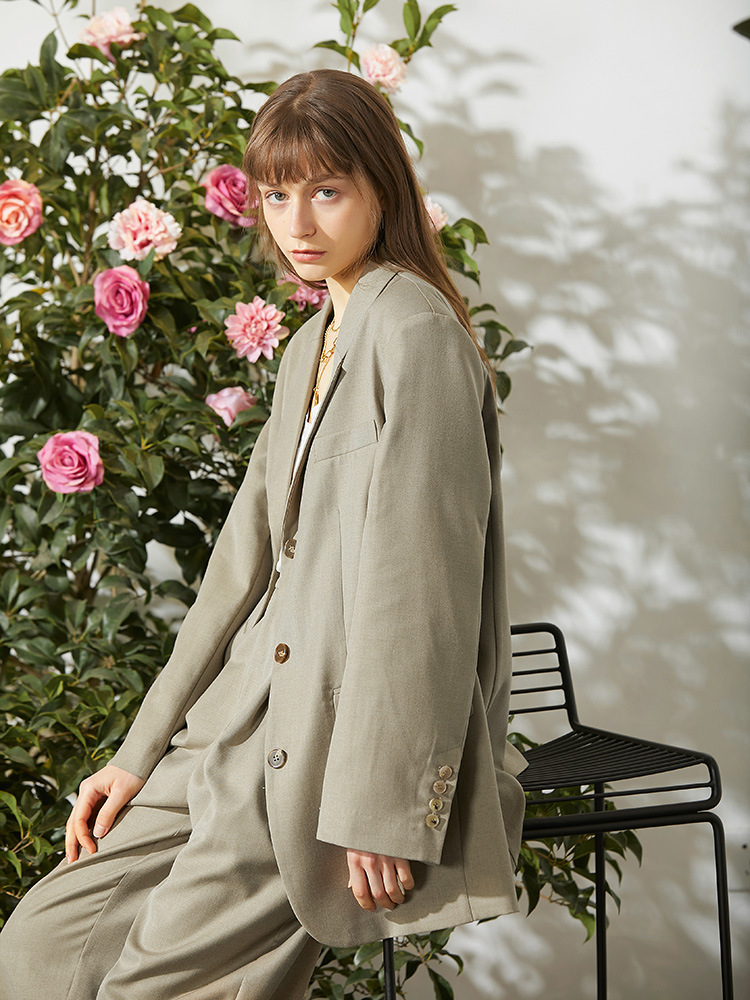 米可帛恩秋季新款宽松休闲西装外套中长款廓形西服上衣82964a