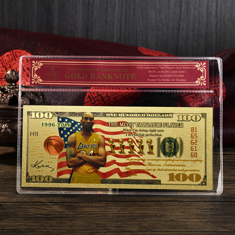 金箔纪念卡片 nba金箔纪念钞 外贸小礼品 美国 科比纪念金箔 跨境