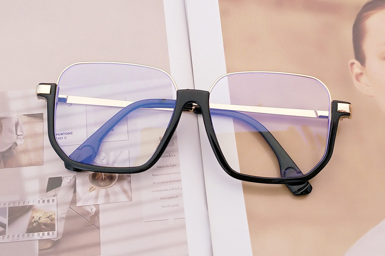 欧美时尚新款半框防蓝光平光镜女ins街拍大框显瘦素颜装饰眼镜框