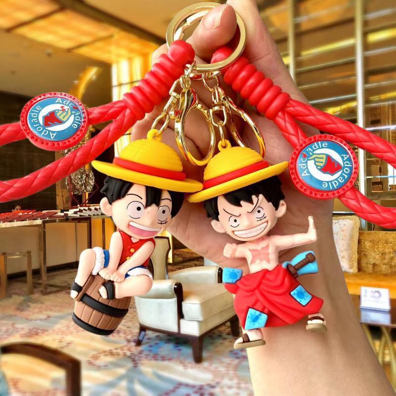 new one piece anime keychain cartoon luffy zoro toy bag package pendant car key chain small gift