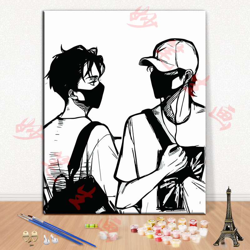 博君一肖数字油画王一博肖战手绘数码填色礼物减压客厅装饰画