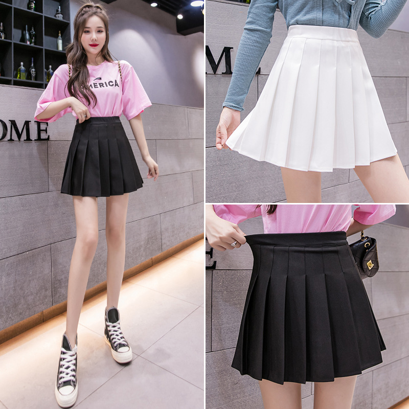 Elastic High Waist Skirt Women's Anti-Exposure A- line Skirt New Loose Skirt Four Seasons Slimming Slim-Fit Pleated Skirt