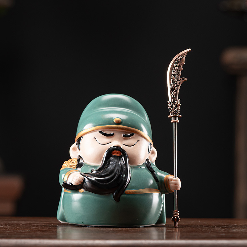 q版陶瓷关公二爷招财武财神关羽小摆件家居镇宅文关公桌面摆设
