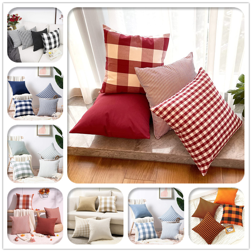 Cross-Border Amazon Pillow Wholesale Simple Plain Striped Plaid Pillow Cover Sofa Cushion Cover Car Back Cushion Covers