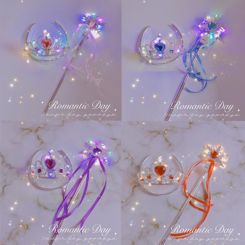 Children's Luminous Princess Crown Snowflake Stick Frozen Crown Magic Stick Two-Piece Set Elsa Crown Stick