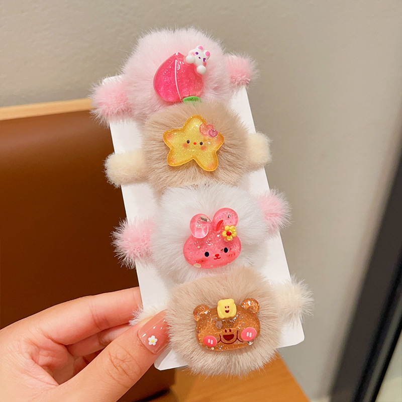 Children's Plush Hair Ring Girls' Colorful Fur Ball Cartoon High Elasticity Hair Friendly String Cute Bear Rabbit Hair Rope