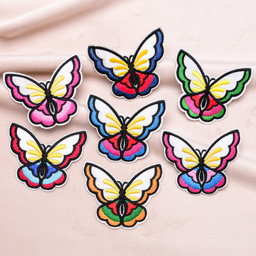 乐思彩色蝴蝶布贴服装辅料补丁贴现货徽章电脑绣花章多彩补丁